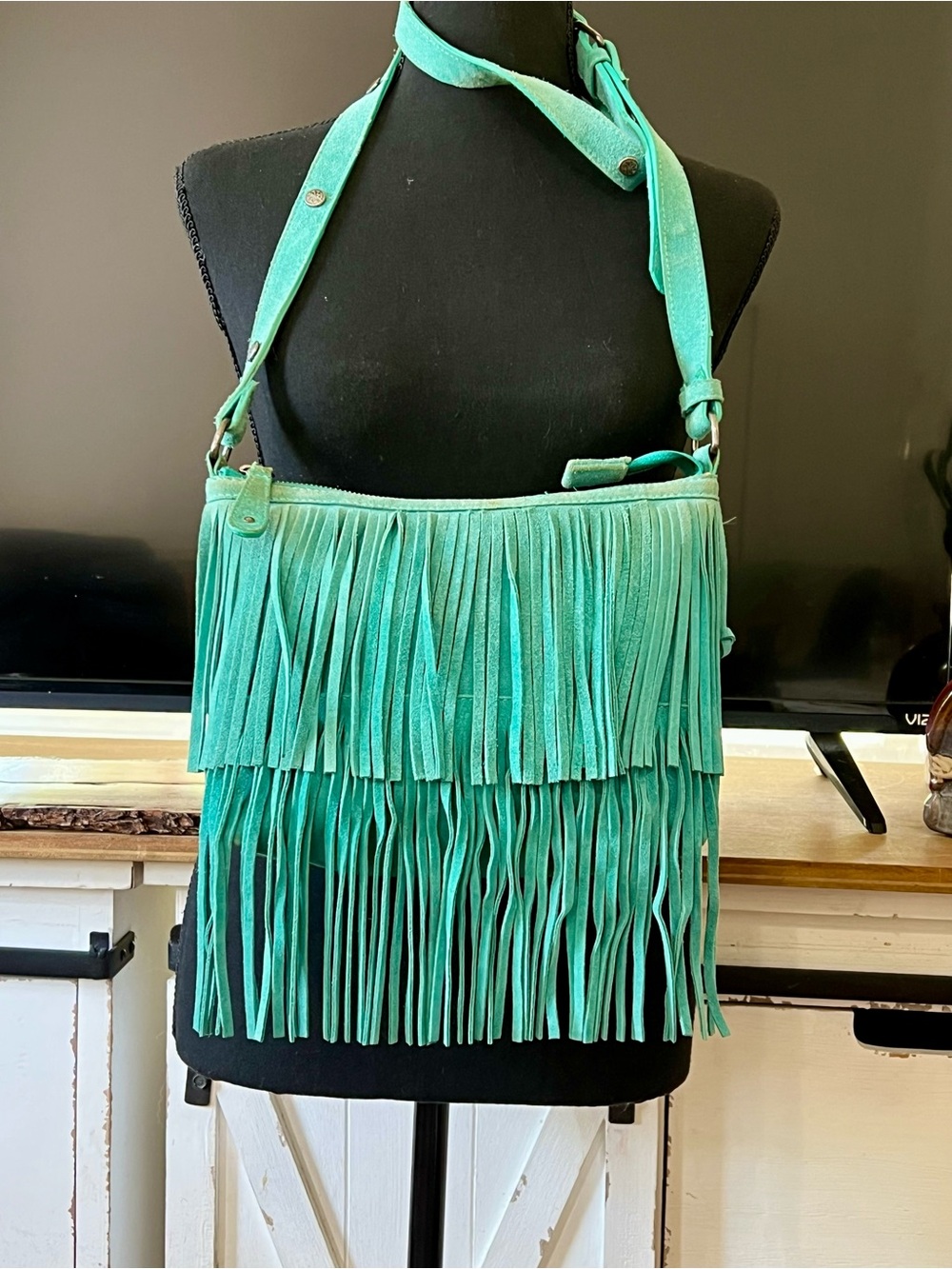 Turquoise fringe crossbody bag